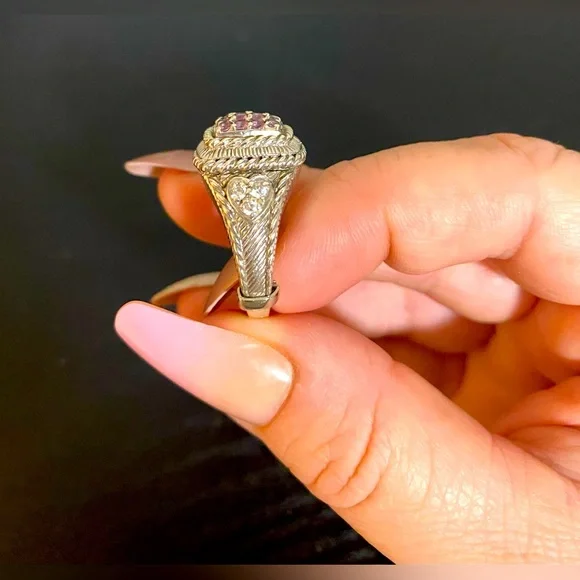 Judith Ripka Pink Sapphire& sterling silver Square Shape Ring- size 6.5 - Picture 3 of 6